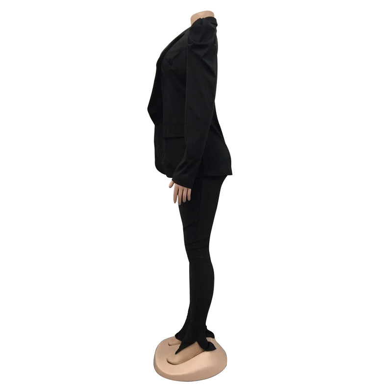 Solid Puff Sleeve Long Sleeve Blazer Coat BY 5932