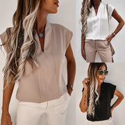 Solid Color V Neck Short Sleeve T Shirt YMZY 9105