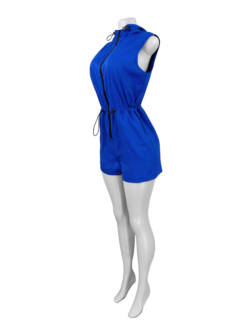 Solid Sleeveless Zipper Drawstring Romper CH 25027