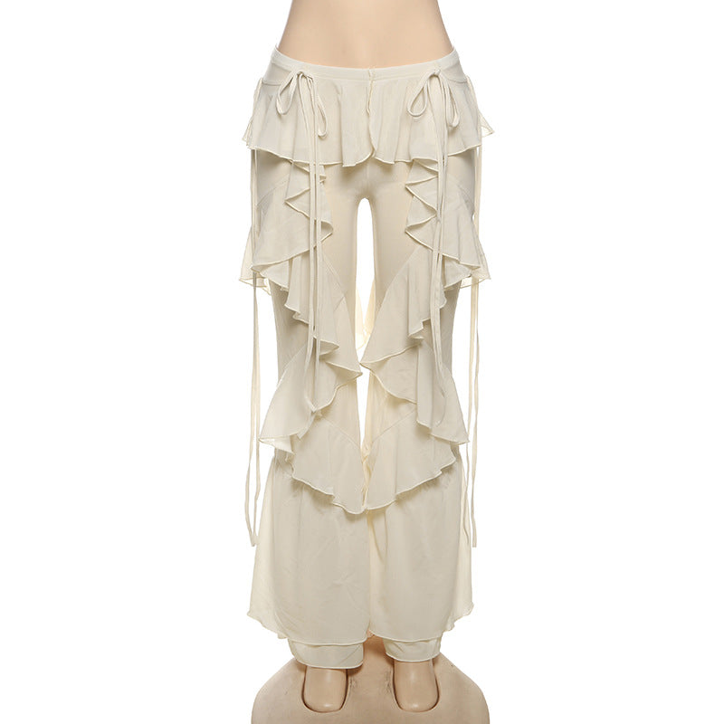 Patchwork Ruffled Micro flare Pants DLSF K25P76093