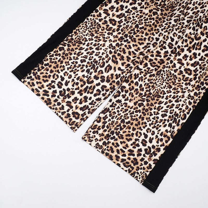 Leopard Print Patchwork Casual Straight Pants MXBF J25PT275