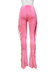 Tassel Solid Color Micro Flare Jeans XMCS CS20247242048
