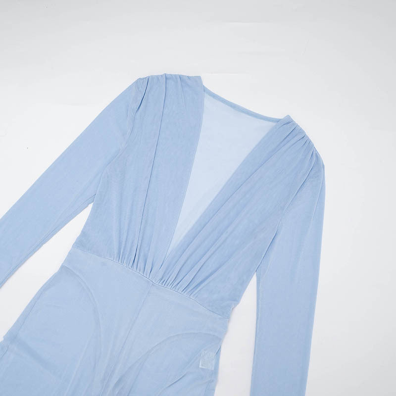 Mesh Patchwork See Through Jumpsuit With Headscarf GDSF J26JP323