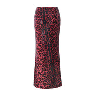 Leopard Print Sequin Patchwork Double Layered Long Skirt GNZD 51515DHD