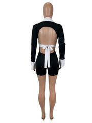 Sexy Lapel Hollow Out Backless Romper SHD 9724