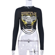 Letter Print Long Sleeve Tight T Shirt GNZD 9670TD