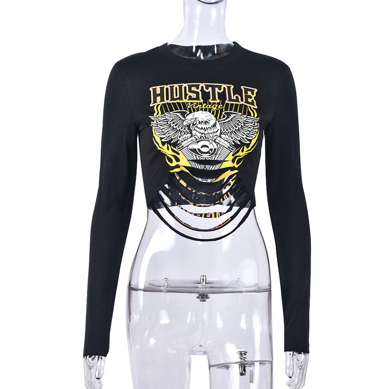 Letter Print Long Sleeve Tight T Shirt GNZD 9670TD