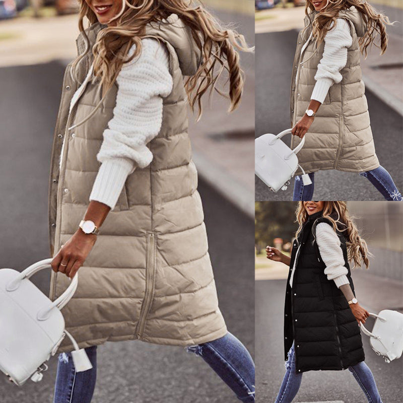 Plus Size Solid Hooded Single Breasted Cotton