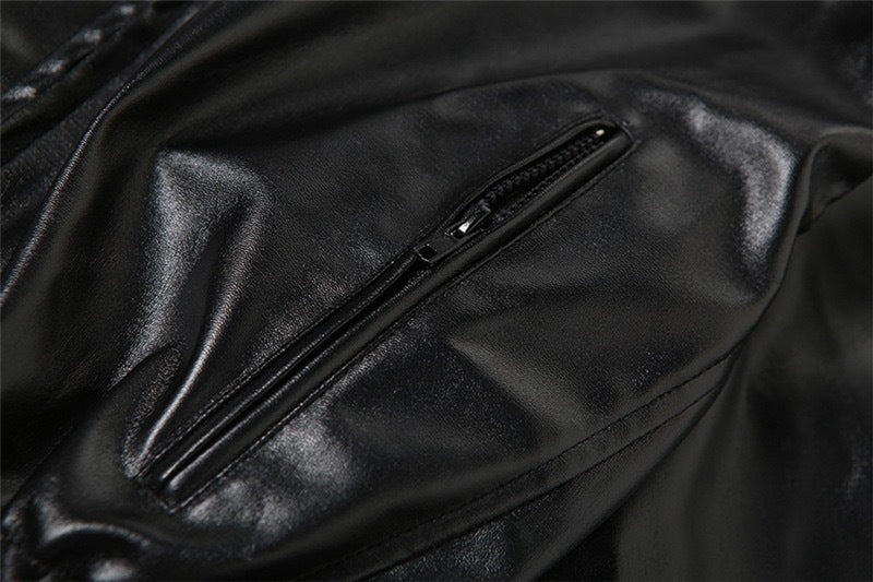 Long Sleeved Hooded Faux Leather Jacket HHMY 5613