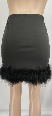 Fur Patchwork Solid Color Skirt GYOM 8858