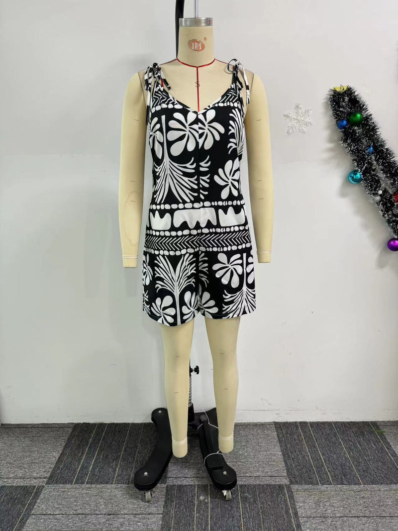 Print Tie Up Loose Romper NY 10869