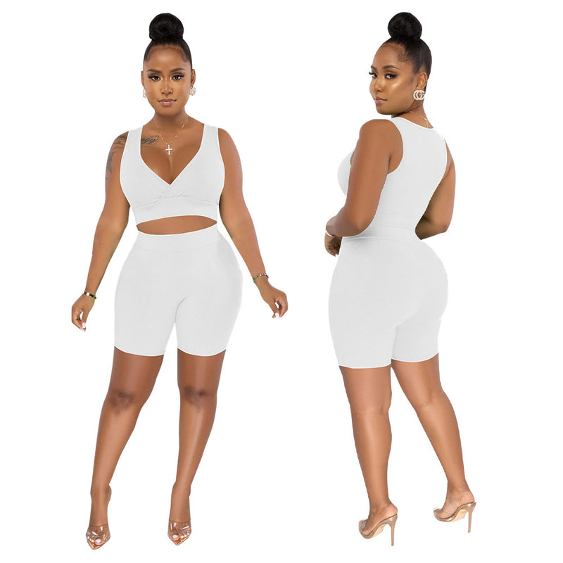 Solid Color Tank Top Shorts Two Piece Set YF 10392